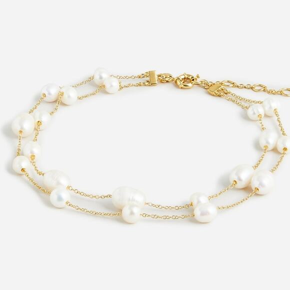 NEW J. Crew Layered Fresh Water Pearl Necklace Gold Chain - Picture 10 of 10